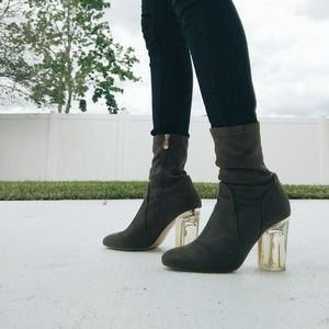 Olive Green Booties with Transparent Heel
